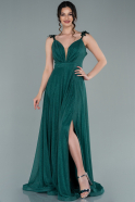 Длинное Вечернее Платье Изумрудно-зеленый ABU3410