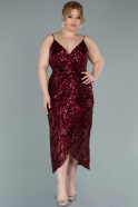 Миди Вечернее Платье Большого Размера Бордовый ABK1349