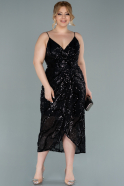 Миди Вечернее Платье Большого Размера Черный ABK1349
