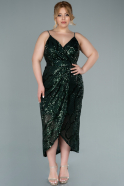 Миди Вечернее Платье Большого Размера Изумрудно-зеленый ABK1349