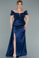 Большое Атласное Платье Темно-синий ABU2268