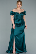 Большое Атласное Платье Изумрудно-зеленый ABU2268