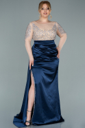 Большое Атласное Платье Темно-синий ABU2315