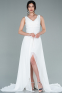 Длинное Шифоновое Вечернее Платье Белый ABU2316