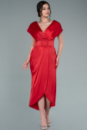 Короткое Атласное Платье красный ABK1107