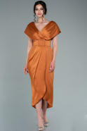 Короткое Атласное Платье Оранжевый ABK1107