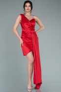 Короткое Атласное Платье красный ABK1381
