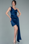 Короткое Атласное Платье Темно-синий ABK1381