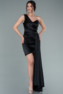 Короткое Атласное Платье Черный ABK1381