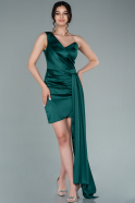 Короткое Атласное Платье Изумрудно-зеленый ABK1381