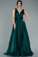 Длинное Шифоновое Помолвочное Платье Изумрудно-зеленый ABU2320