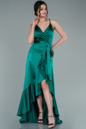 Выпускное Атласное Платье С Асимметрией Изумрудно-зеленый ABO086