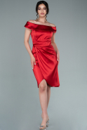 Короткое Атласное Платье красный ABK1382