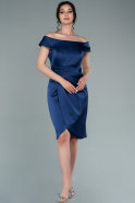 Короткое Атласное Платье Темно-синий ABK1382
