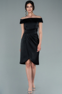 Короткое Атласное Платье Черный ABK1382