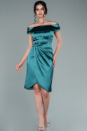 Короткое Атласное Платье Изумрудно-зеленый ABK1382