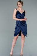Короткое Атласное Платье Темно-синий ABK1081