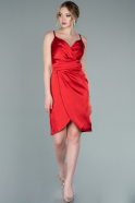 Короткое Атласное Платье красный ABK1553