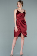 Короткое Атласное Платье красный ABK1081