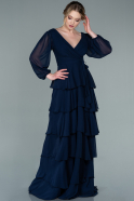 Длинное Шифоновое Вечернее Платье Темно-синий ABU2322