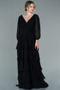 Длинное Шифоновое Вечернее Платье Черный ABU2322