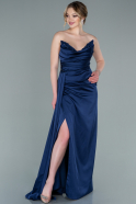 Длинное Атласное Вечернее Платье Темно-синий ABU2323