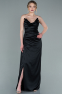 Длинное Атласное Вечернее Платье Черный ABU2323