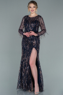 Длинное Чешуйчатое Вечернее Платье Темно-синий ABU2324
