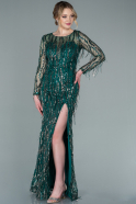 Длинное Чешуйчатое Вечернее Платье Изумрудно-зеленый ABU2324