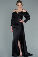 Длинное Атласное Вечернее Платье Черный ABU2327