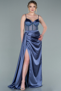 Длинное Атласное Вечернее Платье Индиго ABU2130
