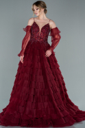 Длинное Платье Высокой Моды Бордовый ABU2328