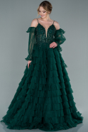 Длинное Платье Высокой Моды Изумрудно-зеленый ABU2328