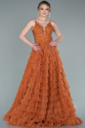 Длинное Платье Высокой Моды Цвет корицы ABU2329
