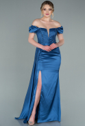 Длинное Атласное Вечернее Платье Индиго ABU2330