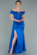 Длинное Атласное Вечернее Платье Ярко-синий ABU2330
