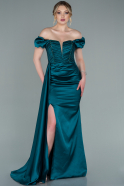Длинное Атласное Вечернее Платье Изумрудно-зеленый ABU2330
