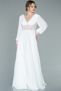 Длинное Шифоновое Вечернее Платье Белый ABU2183