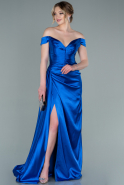 Большое Атласное Платье Ярко-синий ABU1954