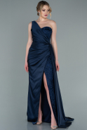 Длинное Атласное Вечернее Платье Темно-синий ABU2028