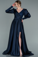 Длинное Атласное Вечернее Платье Темно-синий ABU2331