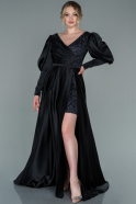 Длинное Атласное Вечернее Платье Черный ABU2331