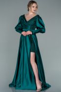 Длинное Атласное Вечернее Платье Изумрудно-зеленый ABU2331