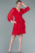 Короткое Шифоновое Платье красный ABK999
