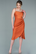 Миди Атласное Пригласительное Платье Оранжевый ABK1848