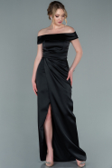Длинное Атласное Вечернее Платье Черный ABU2260
