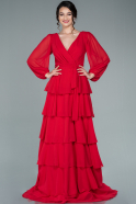 Длинное Шифоновое Вечернее Платье красный ABU2322