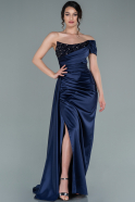 Длинное Атласное Вечернее Платье Темно-синий ABU2338