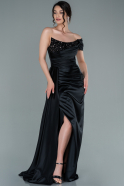 Длинное Атласное Вечернее Платье Черный ABU2338