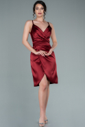 Короткое Атласное Платье Бордовый ABK1081
